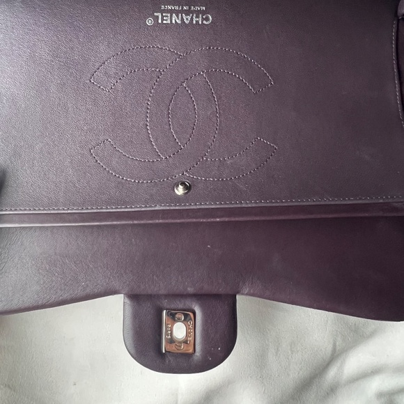 CHANEL 2020 QUILTED LAMBSKIN CLASSIC JUMBO DOUBLE FLAP BAG - EGGPLANT - Picture 8 of 11